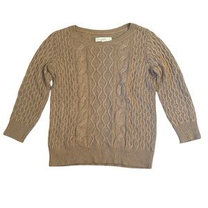 Loft Cable Knit Tan Three Quarter Sweater Women’s Size Small